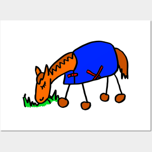 Cartoon Horse in Rug Grazing Posters and Art